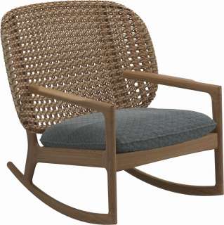 Gloster - Kay Schaukelstuhl Low Back - Geflecht: Harvest - Kissen:  - Wave Gravel - outdoor