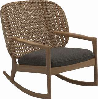 Gloster - Kay Schaukelstuhl Low Back - Geflecht: Harvest - Kissen:  - Wave Quarry - outdoor
