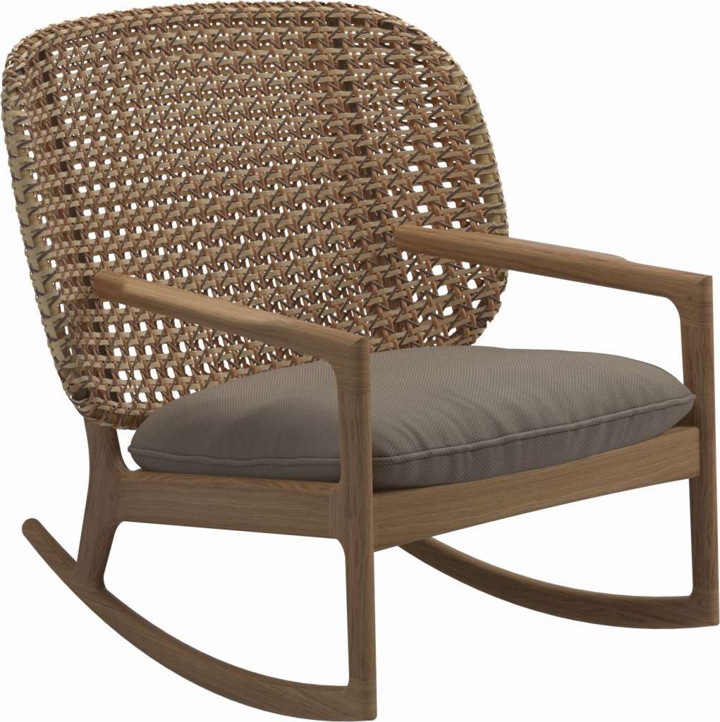 Gloster - Kay Schaukelstuhl Low Back - Geflecht: Harvest - Kissen:  - Ravel Dune - outdoor