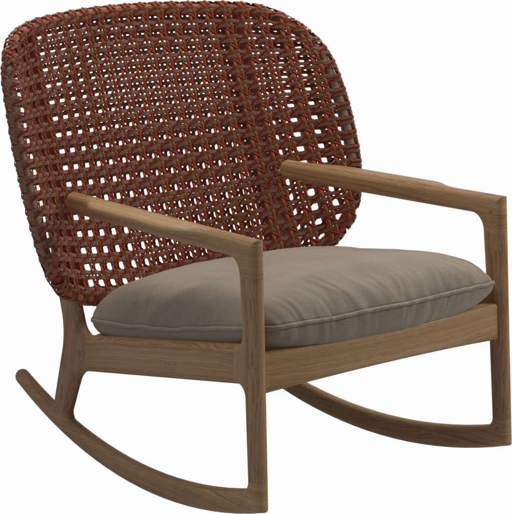 Gloster - Kay Schaukelstuhl Low Back - Geflecht: Copper - Kissen:  - Blend Sand - outdoor