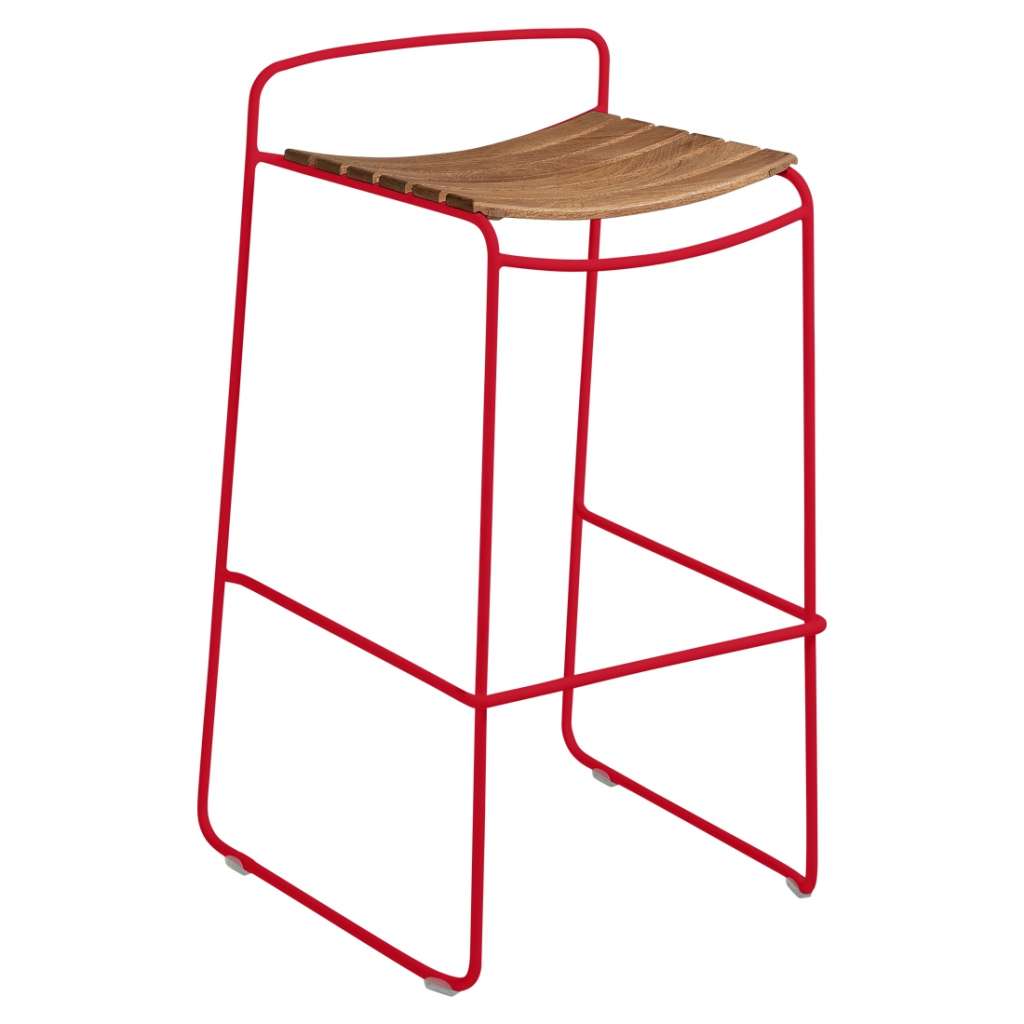 Fermob - SURPRISING Barhocker Teak - 67 Mohnrot - outdoor