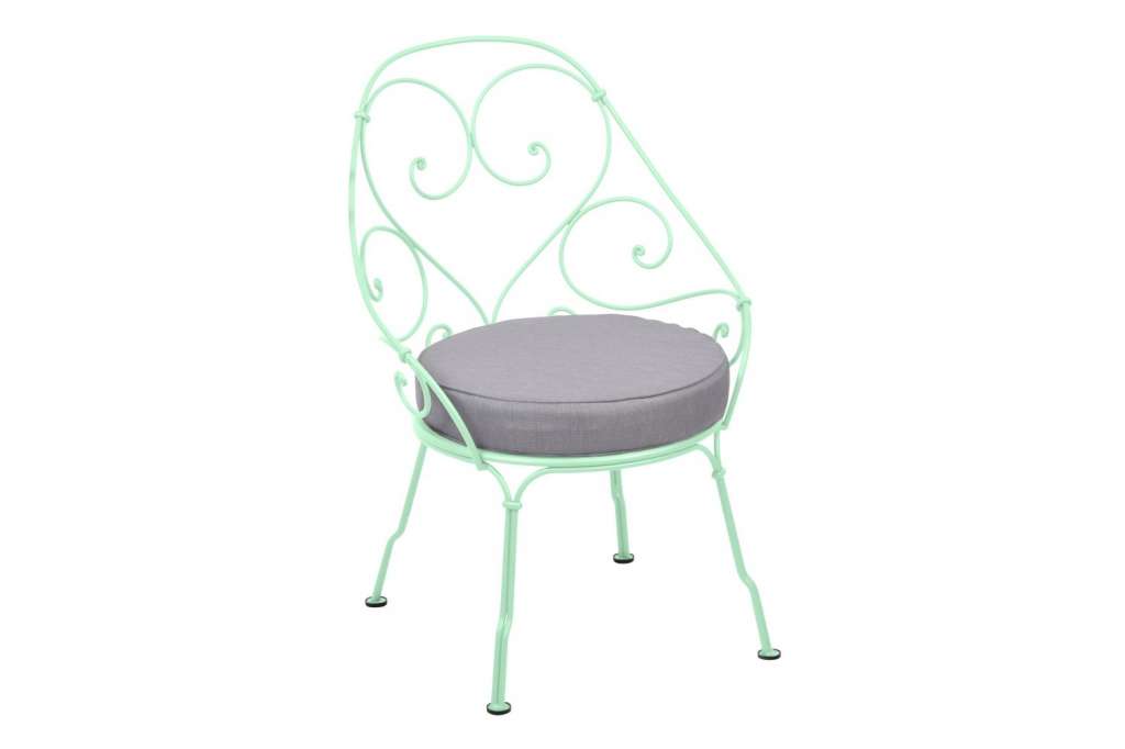 Fermob - 1900 Sessel Cabriolet - 83 Opalgrün - Kissen flanellgrau - outdoor