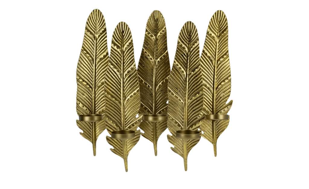 5er Wandkerzenleuchter  Federn ¦ gold ¦ Metall Dekoration > Kerzen & Lichter > Kerzenständer - Höffner