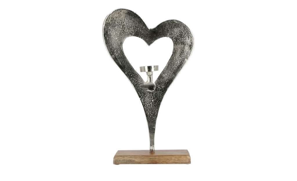 Teelichhalter  Herz ¦ silber ¦ Holz, Aluminum Dekoration > Kerzen & Lichter > Kerzenständer - Höffner