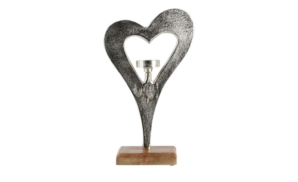 Teelichhalter  Herz ¦ silber ¦ Holz, Aluminum Dekoration > Kerzen & Lichter > Kerzenständer - Höffner