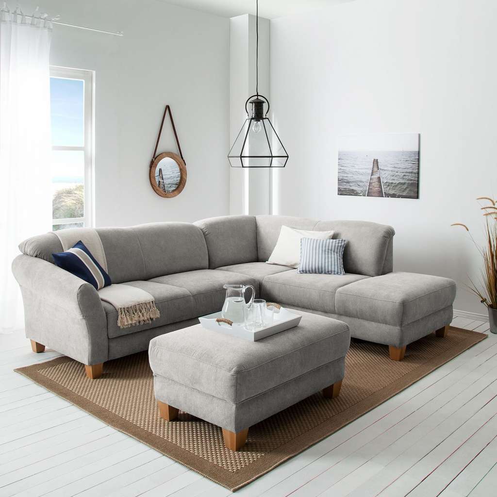 home24 Ars Natura Ecksofa Cebu 2-Sitzer Silbergrau Webstoff 257x84x212 cm mit Bettkasten