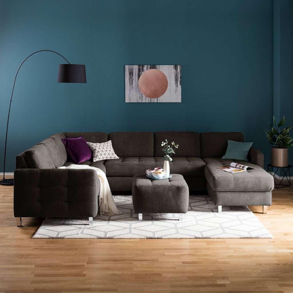home24 Fredriks Wohnlandschaft Tanete Braun Strukturstoff 292x80x204 cm mit Schlaffunktion und Bettkasten