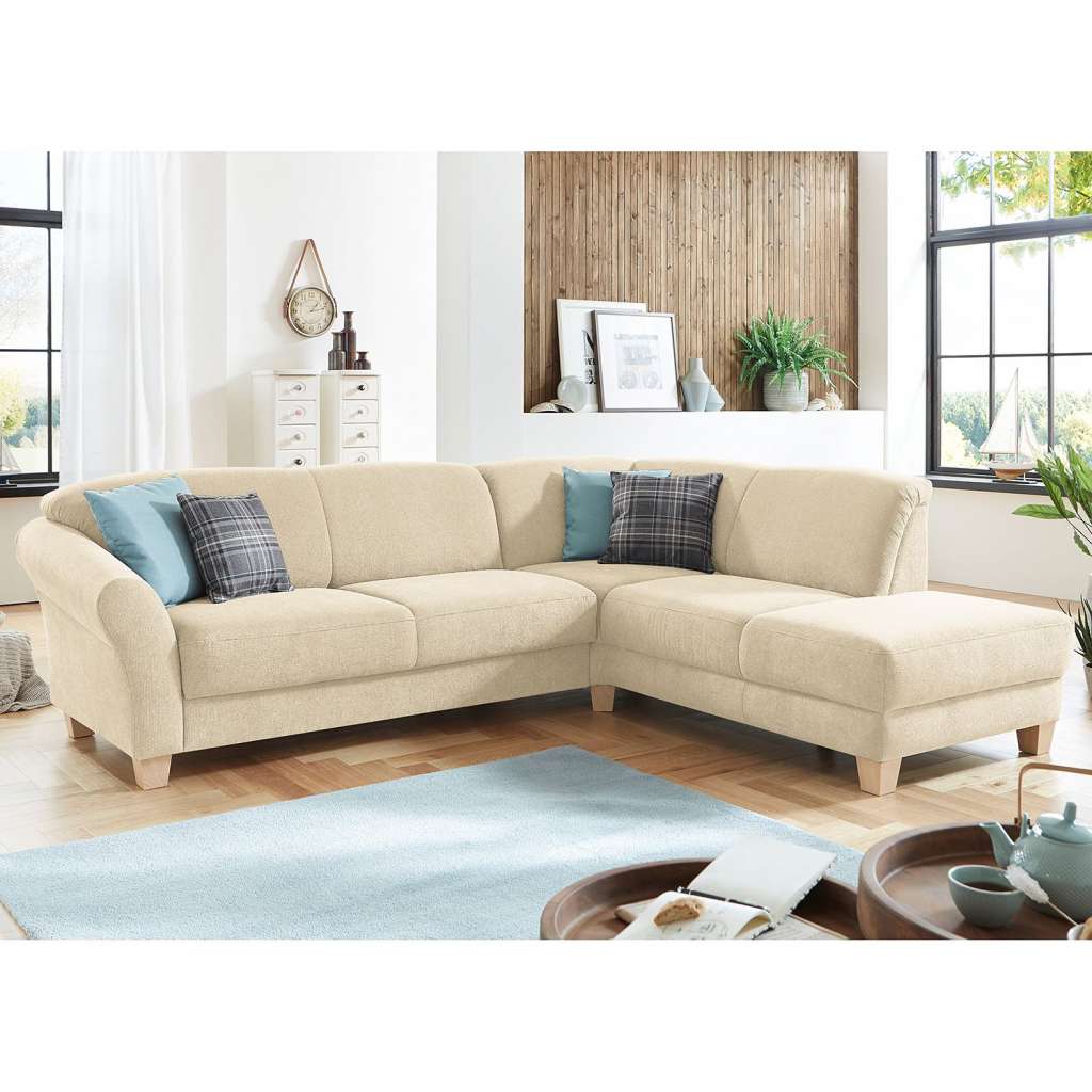 home24 Ars Natura Ecksofa Cebu 2-Sitzer Creme Webstoff 257x84x212 cm mit Bettkasten