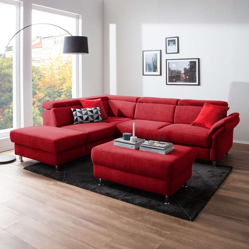 home24 Fredriks Ecksofa Calang Rot Webstoff 267x97x228 cm (BxHxT) mit Schlaffunktion/Bettkasten Modern