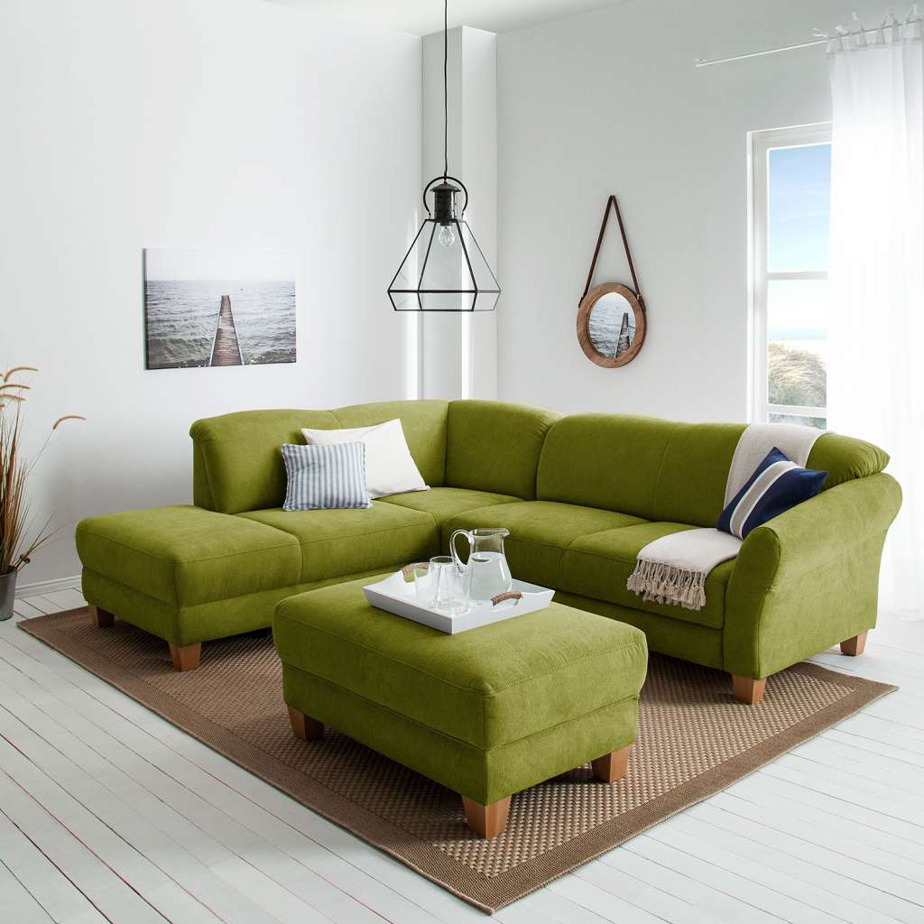 home24 Ars Natura Ecksofa Cebu 2-Sitzer Grasgrün Webstoff 257x84x212 cm mit Bettkasten