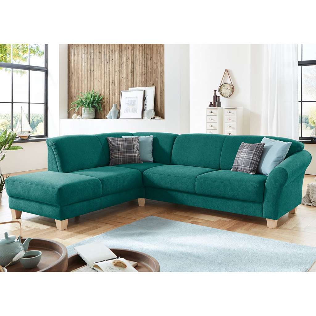 home24 Ars Natura Ecksofa Cebu 2-Sitzer Petrol Webstoff 257x84x212 cm mit Bettkasten