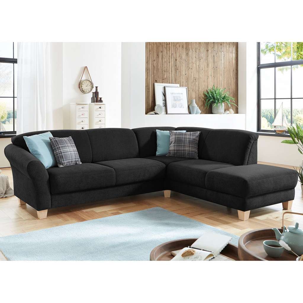 home24 Ars Natura Ecksofa Cebu 2-Sitzer Schwarz Webstoff 257x84x212 cm mit Bettkasten