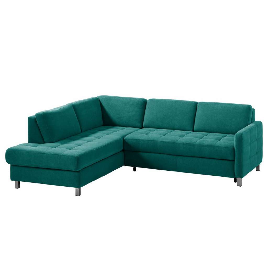 home24 Fredriks Ecksofa Tanete Petrol Webstoff 233x80x196 cm mit Schlaffunktion und Bettkasten