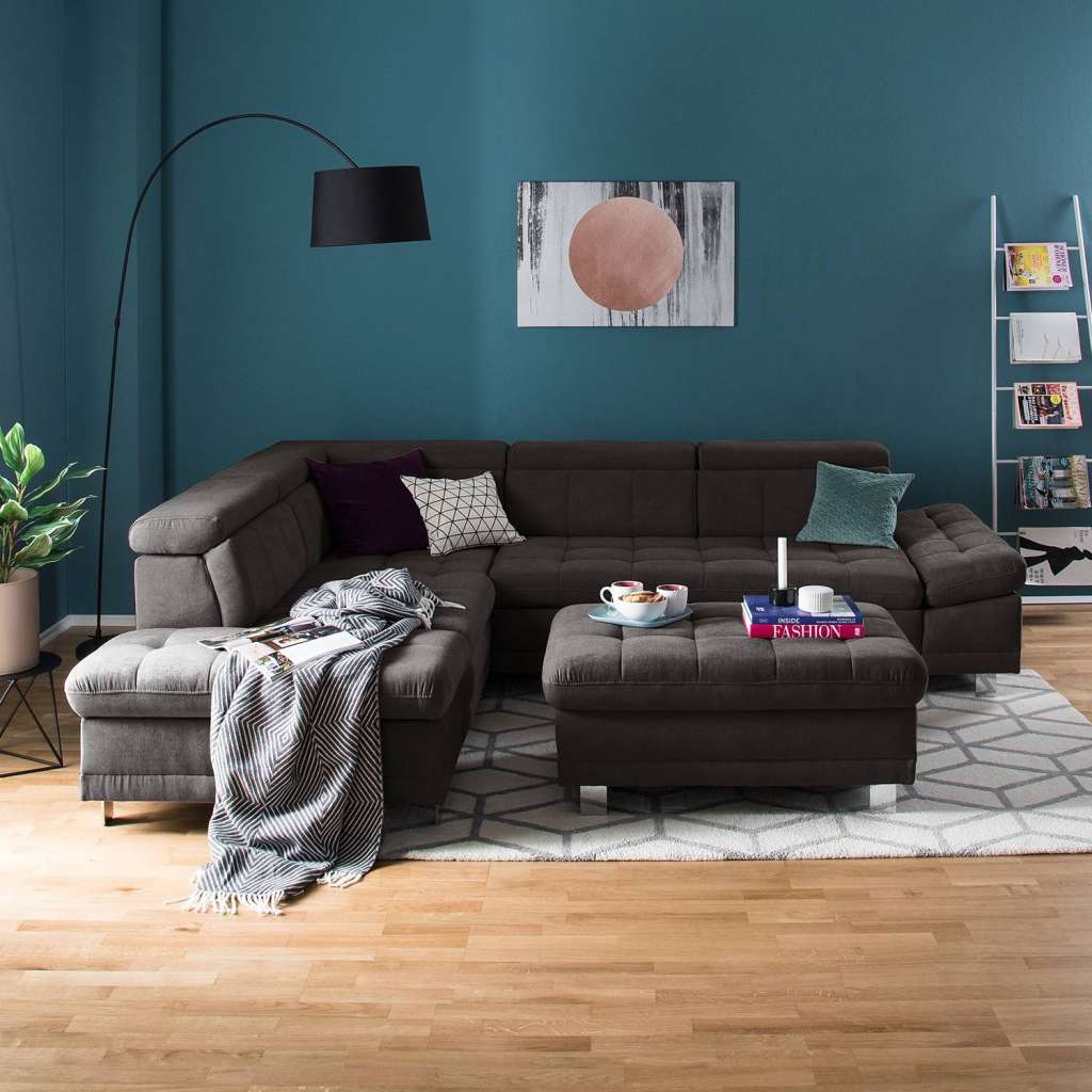 home24 Fredriks Ecksofa Ayna Braungrau Microfaser 275x89x217 cm