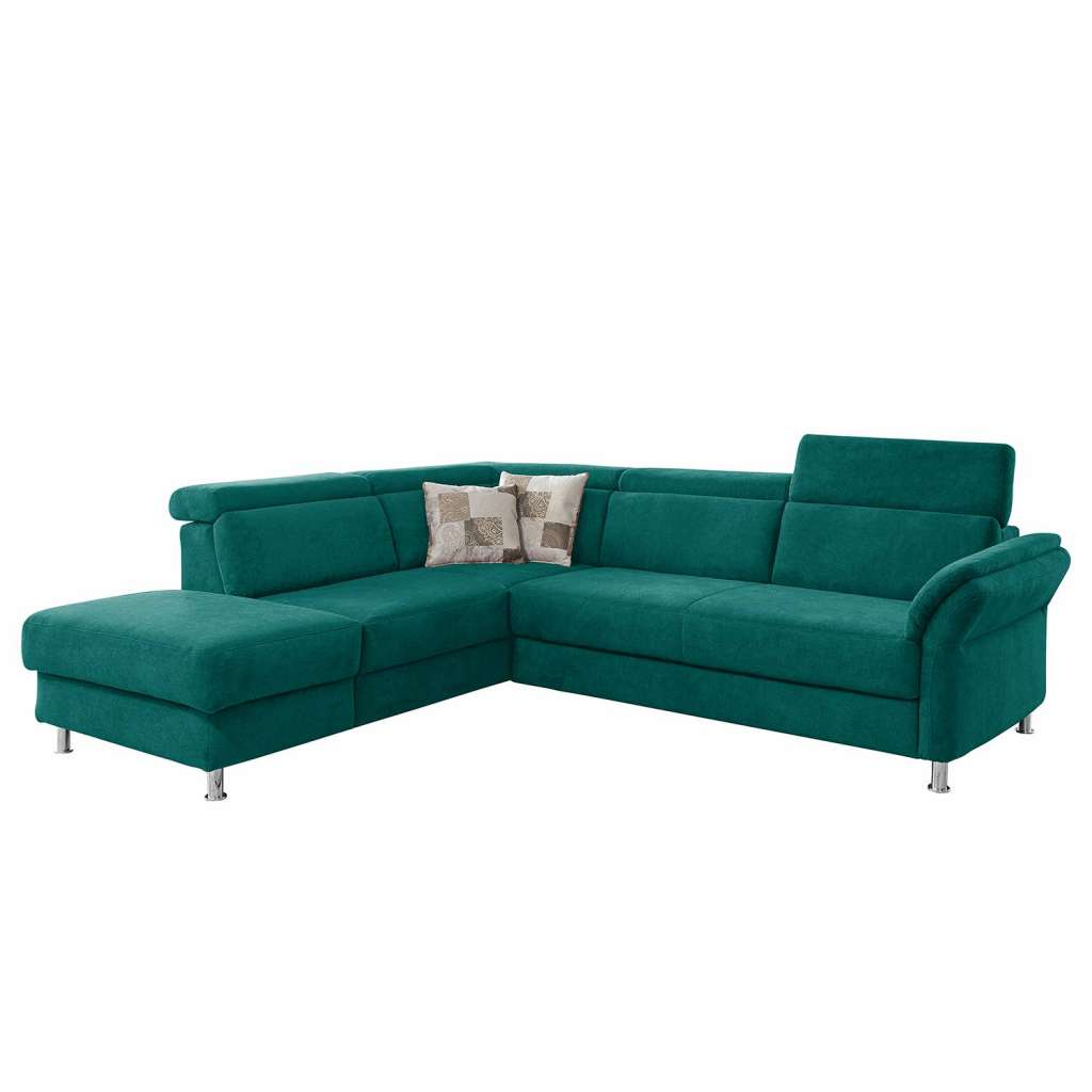 home24 Fredriks Ecksofa Calang Petrol Webstoff 267x97x228 cm (BxHxT) mit Schlaffunktion/Bettkasten Modern