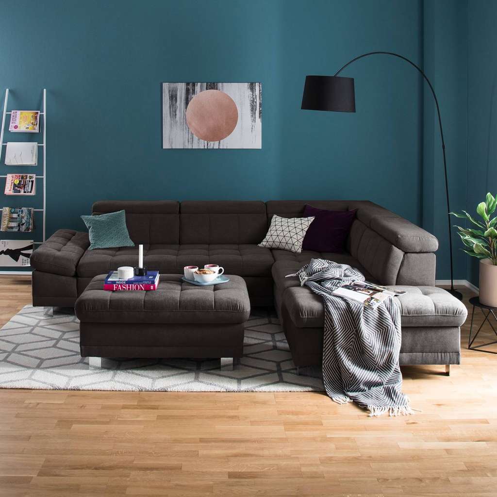 home24 Fredriks Ecksofa Ayna Braungrau Microfaser 275x89x217 cm