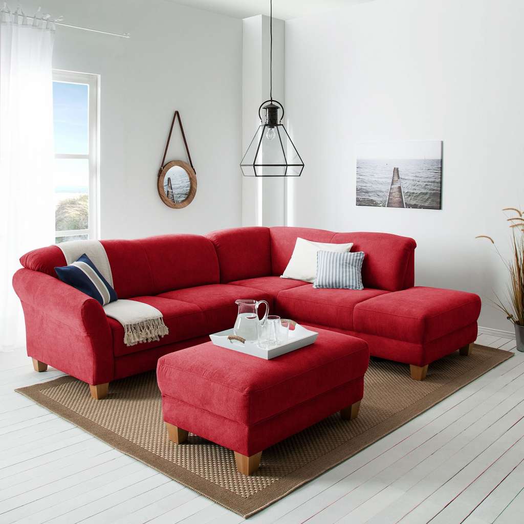 home24 Ars Natura Ecksofa Cebu 2-Sitzer Rot Webstoff 257x84x212 cm mit Bettkasten