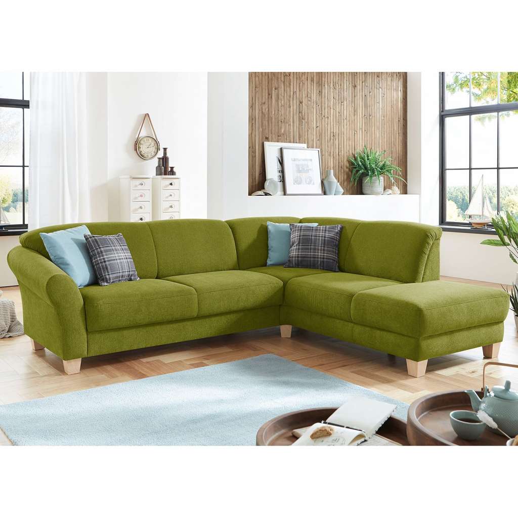 home24 Ars Natura Ecksofa Cebu 2-Sitzer Grasgrün Webstoff 257x84x212 cm mit Bettkasten