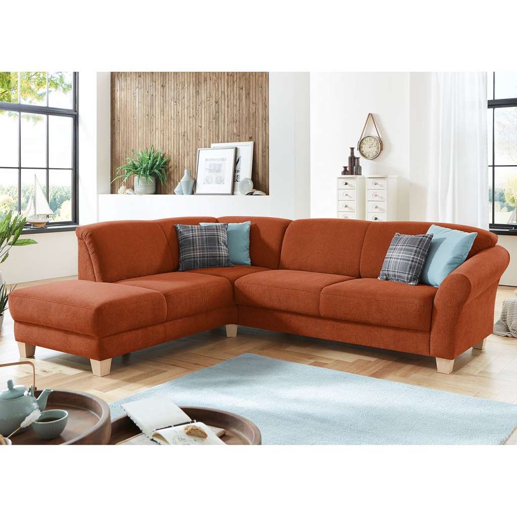home24 Ars Natura Ecksofa Cebu 2-Sitzer Honigbraun Webstoff 257x84x212 cm mit Bettkasten