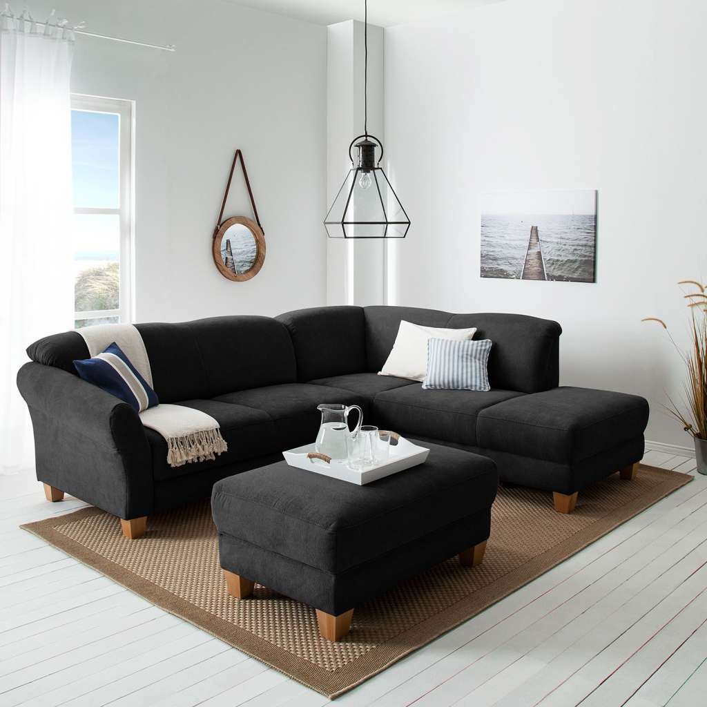home24 Ars Natura Ecksofa Cebu 2-Sitzer Schwarz Webstoff 257x84x212 cm mit Bettkasten
