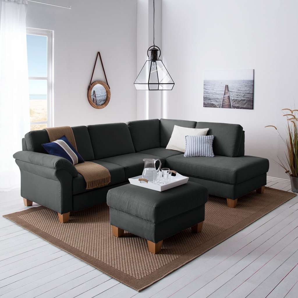 home24 Ars Natura Ecksofa Davao Dunkelgrau Microfaser 249x87x189 cm mit Schlaffunktion und Bettkasten