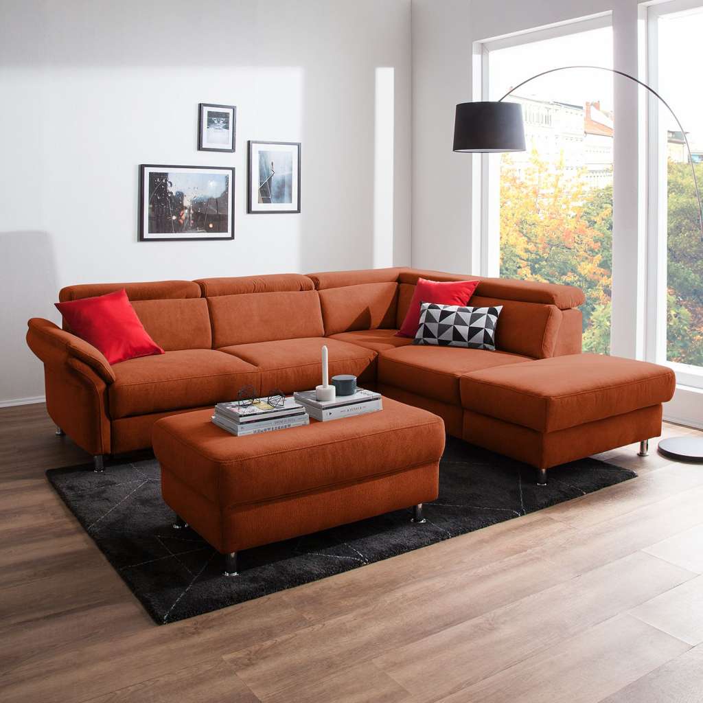 home24 Fredriks Ecksofa Calang Honigbraun Webstoff 267x97x228 cm (BxHxT) mit Schlaffunktion/Bettkasten Modern