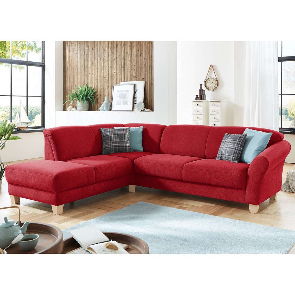 home24 Ars Natura Ecksofa Cebu 2-Sitzer Rot Webstoff 257x84x212 cm mit Bettkasten