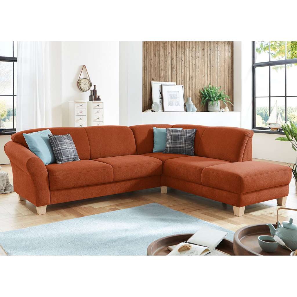 home24 Ars Natura Ecksofa Cebu 2-Sitzer Honigbraun Webstoff 257x84x212 cm mit Bettkasten