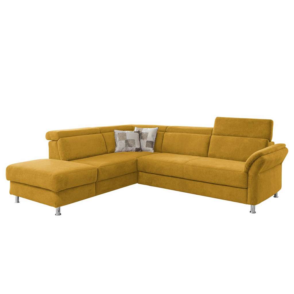 home24 Fredriks Ecksofa Calang Safrangelb Webstoff 267x97x228 cm (BxHxT) mit Schlaffunktion/Bettkasten Modern