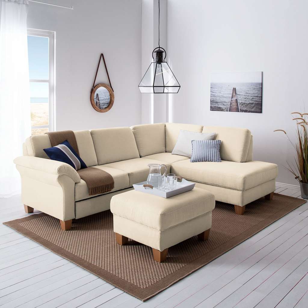 home24 Ars Natura Ecksofa Davao Creme Microfaser 249x87x189 cm mit Schlaffunktion und Bettkasten