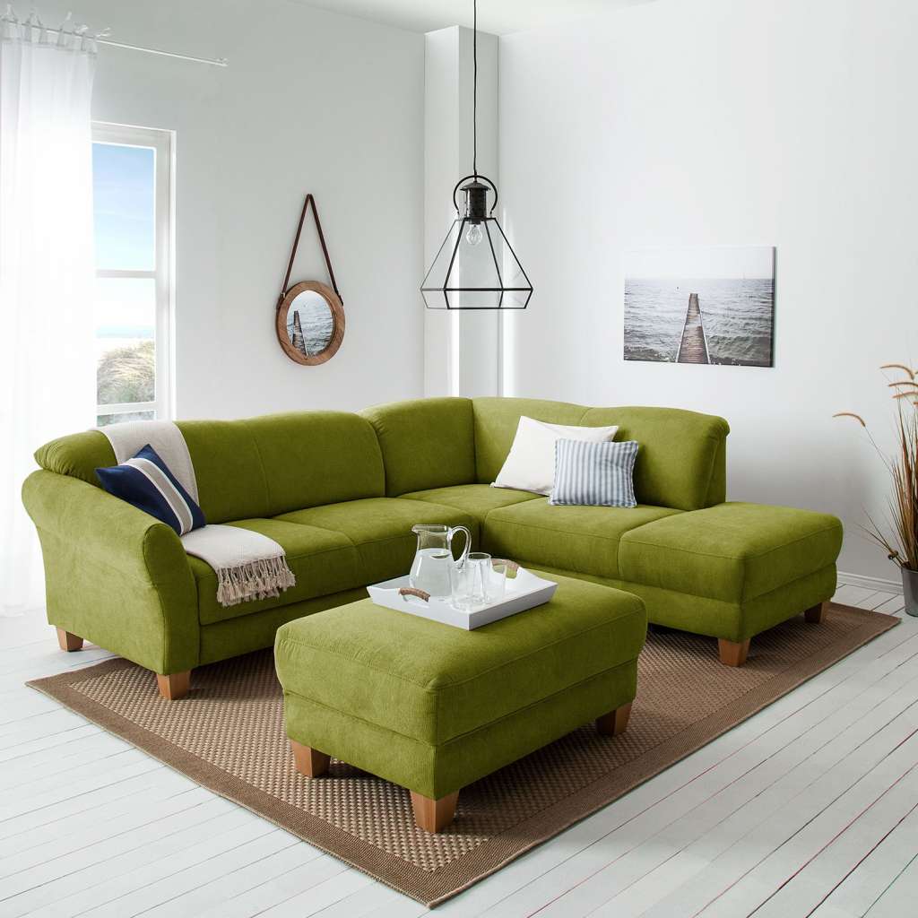 home24 Ars Natura Ecksofa Cebu 2-Sitzer Grasgrün Webstoff 257x84x212 cm mit Bettkasten