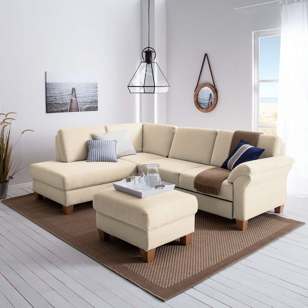 home24 Ars Natura Ecksofa Davao Creme Microfaser 249x87x189 cm mit Schlaffunktion und Bettkasten