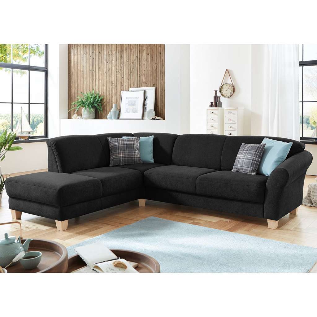 home24 Ars Natura Ecksofa Cebu 2-Sitzer Schwarz Webstoff 257x84x212 cm mit Bettkasten