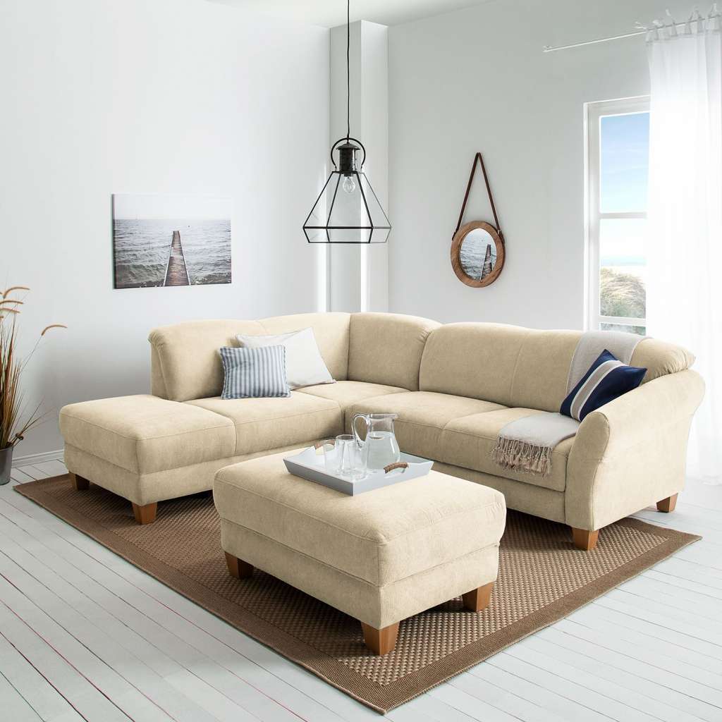 home24 Ars Natura Ecksofa Cebu 2-Sitzer Creme Webstoff 257x84x212 cm mit Bettkasten
