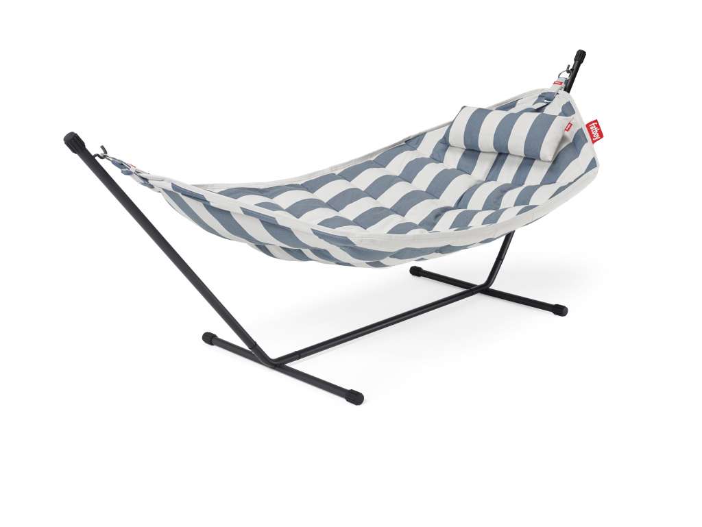 fatboy - Headdemock Superb Hängematte mit Gestell und Kissen - stripe ocean blue