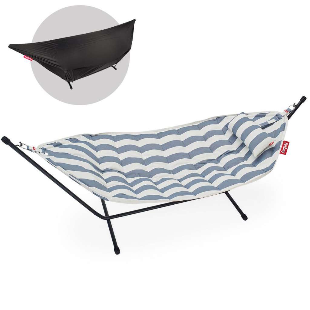 fatboy - Headdemock Hängematte Superb Deluxe mit Gestell, Kissen und Regenschutz - stripe ocean blue