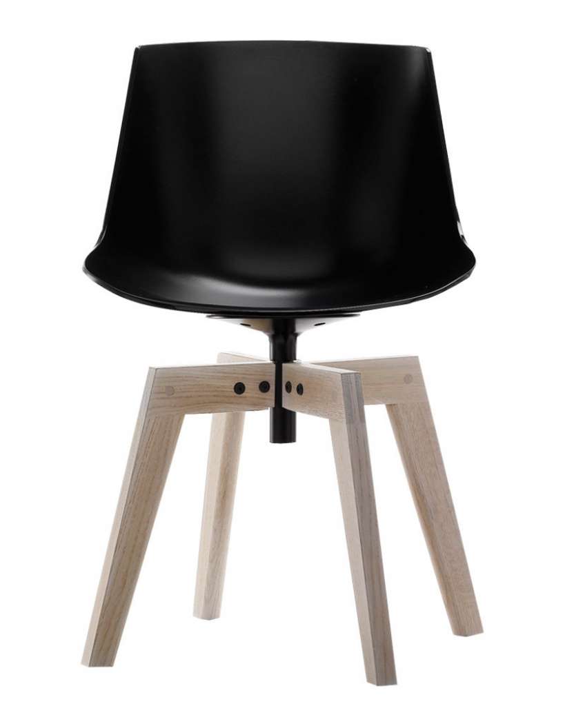 MDF Italia - Flow Stuhl - schwarz - Beine Eiche gebleicht - Gestell graphitgrau - indoor