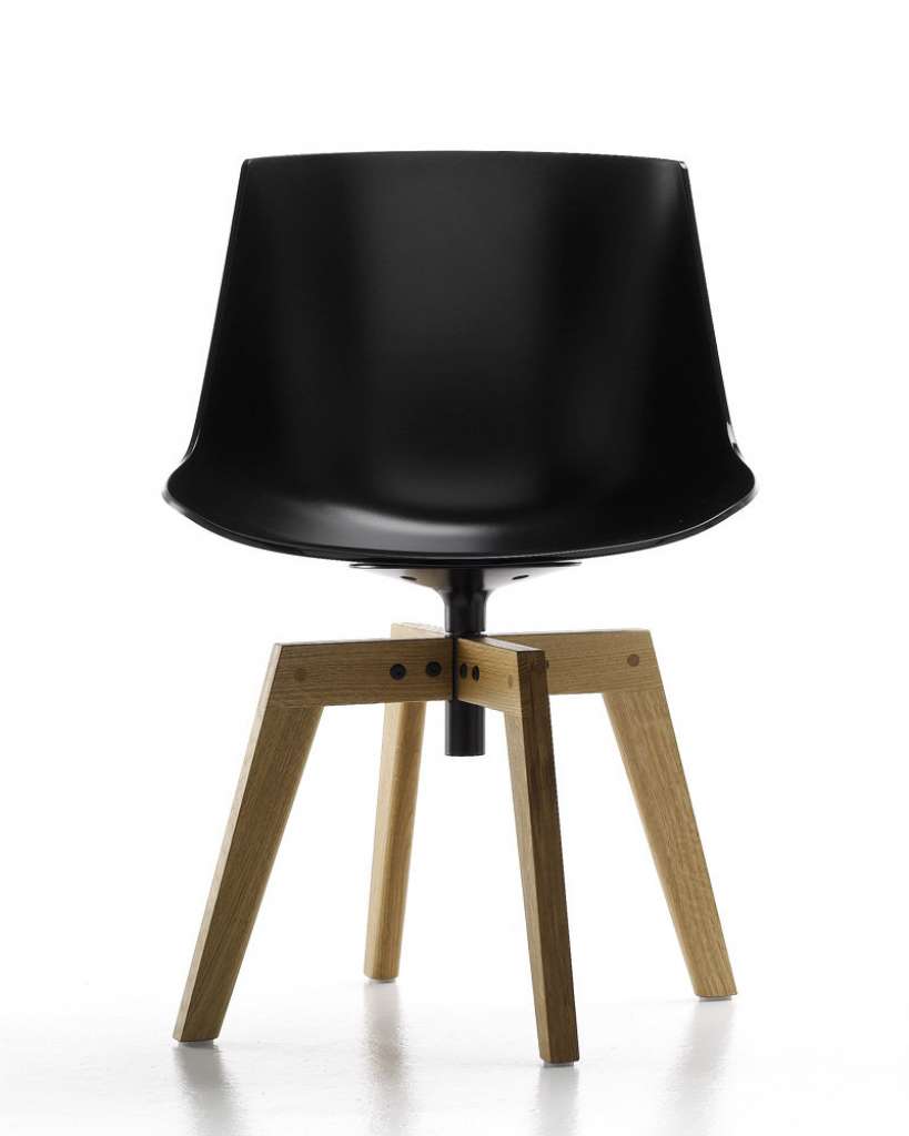 MDF Italia - Flow Stuhl - schwarz - Beine Eiche natur - Gestell graphitgrau - indoor