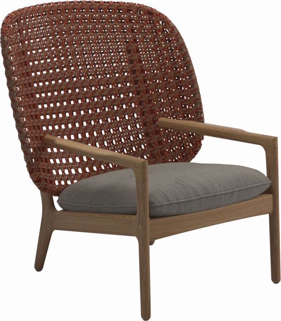 Gloster - Kay Lounge Sessel High Back - Geflecht: Copper - Kissen: - Couture Smoke