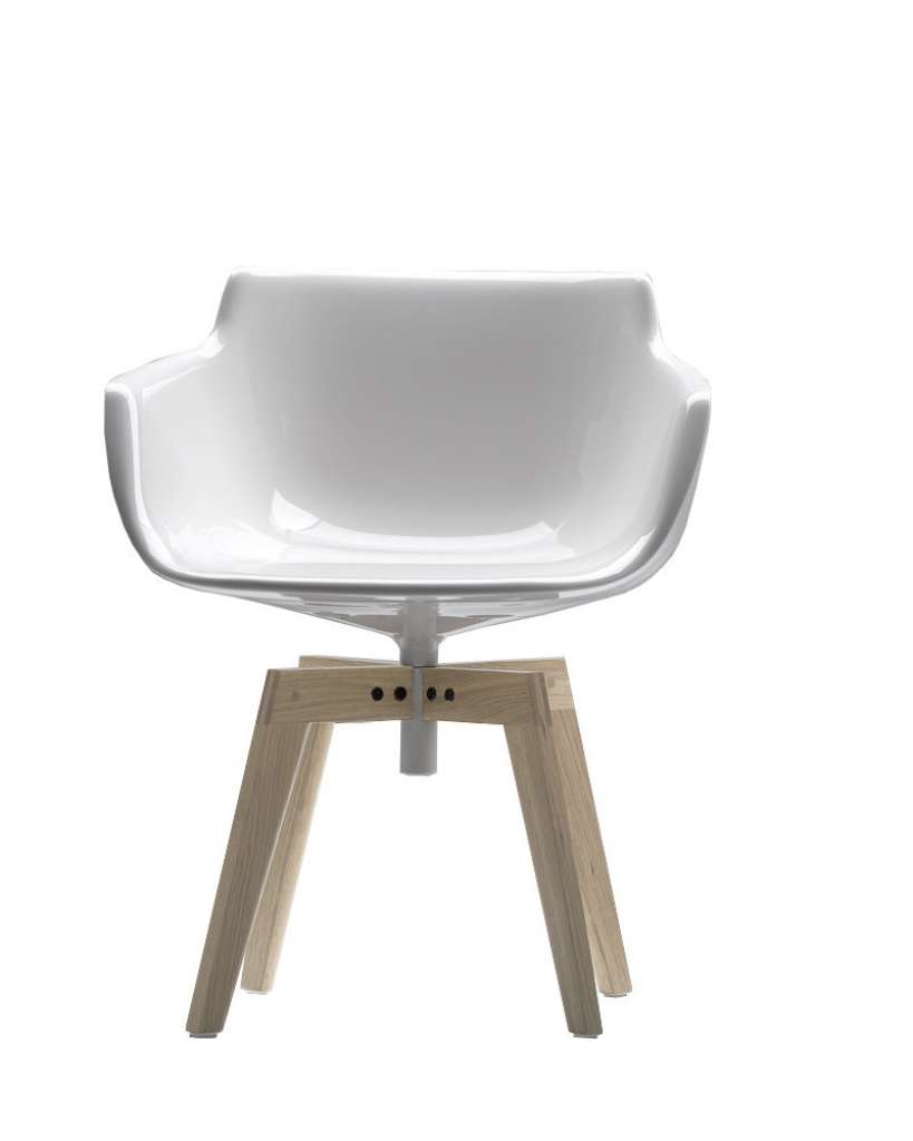 MDF Italia - Flow Armlehndrehstuhl - weiß - Gestell Eiche gebleicht - indoor