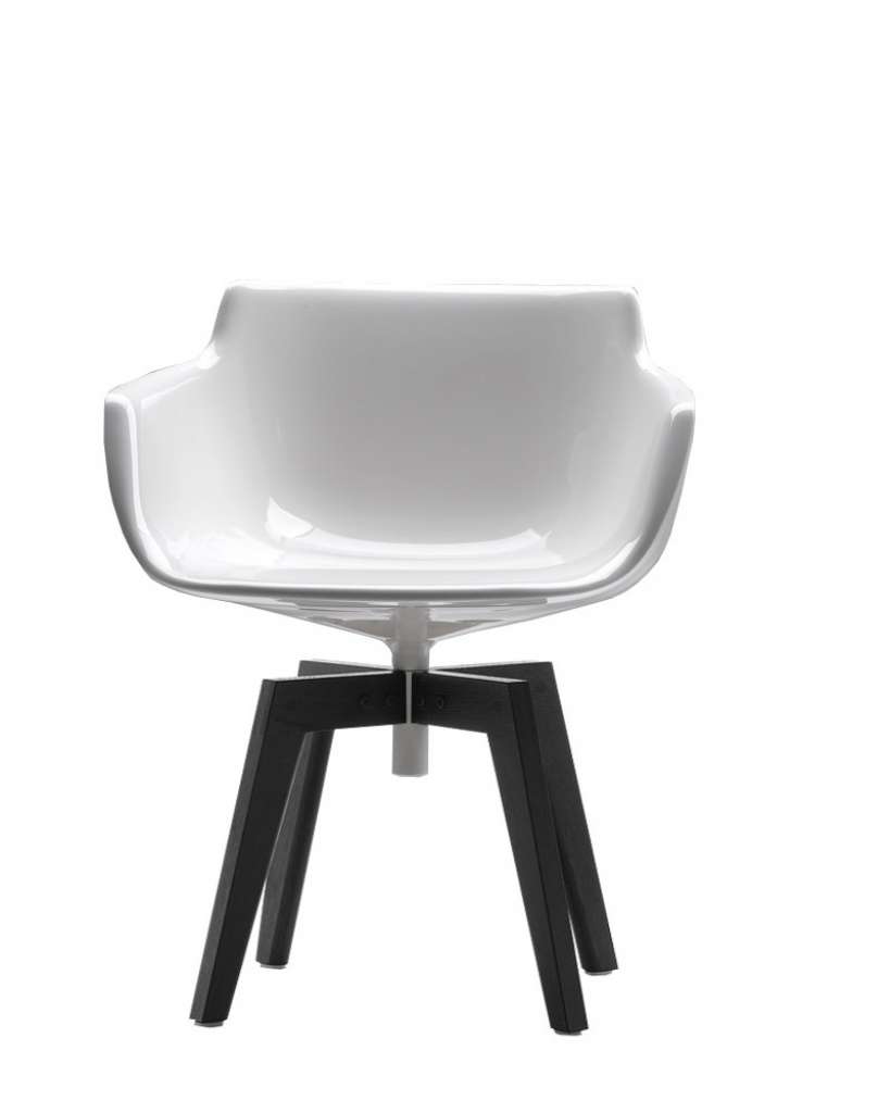 MDF Italia - Flow Armlehndrehstuhl - weiß - Gestell Eiche braun lasiert - indoor