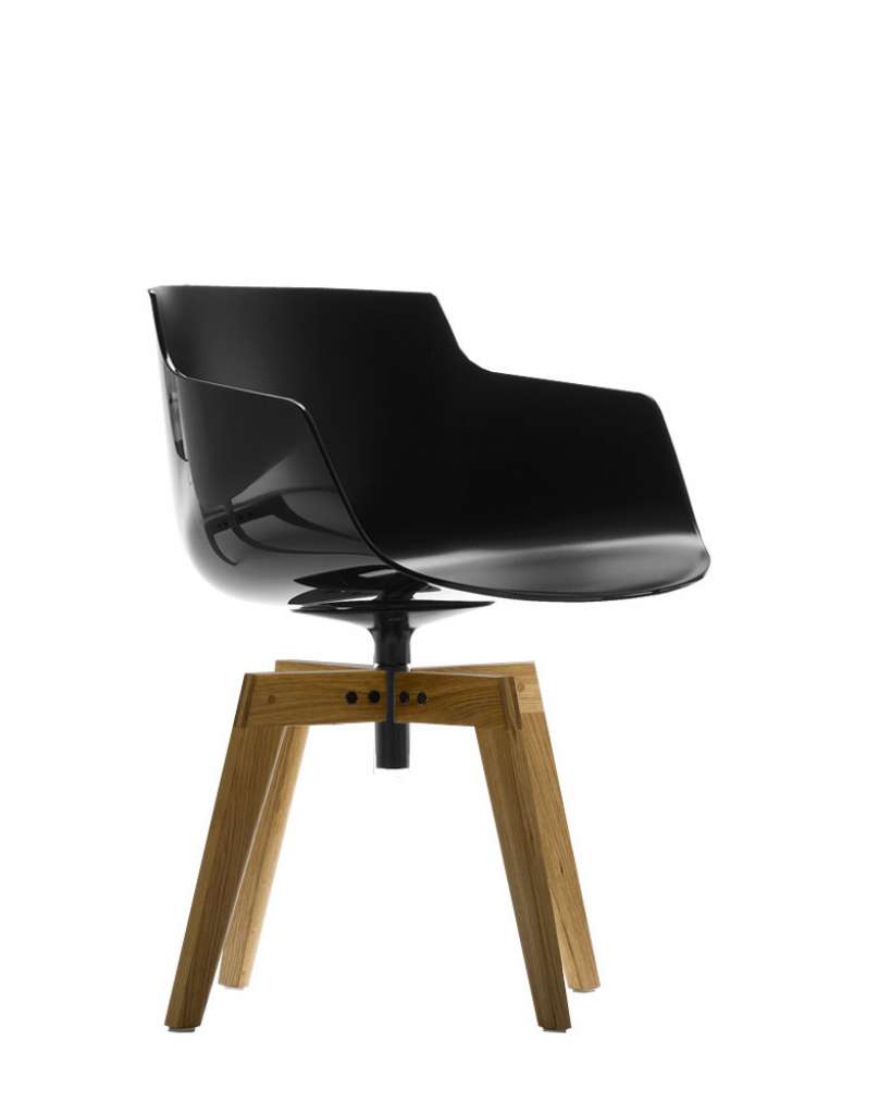 MDF Italia - Flow Armlehndrehstuhl - schwarz - Gestell Eiche natur - indoor