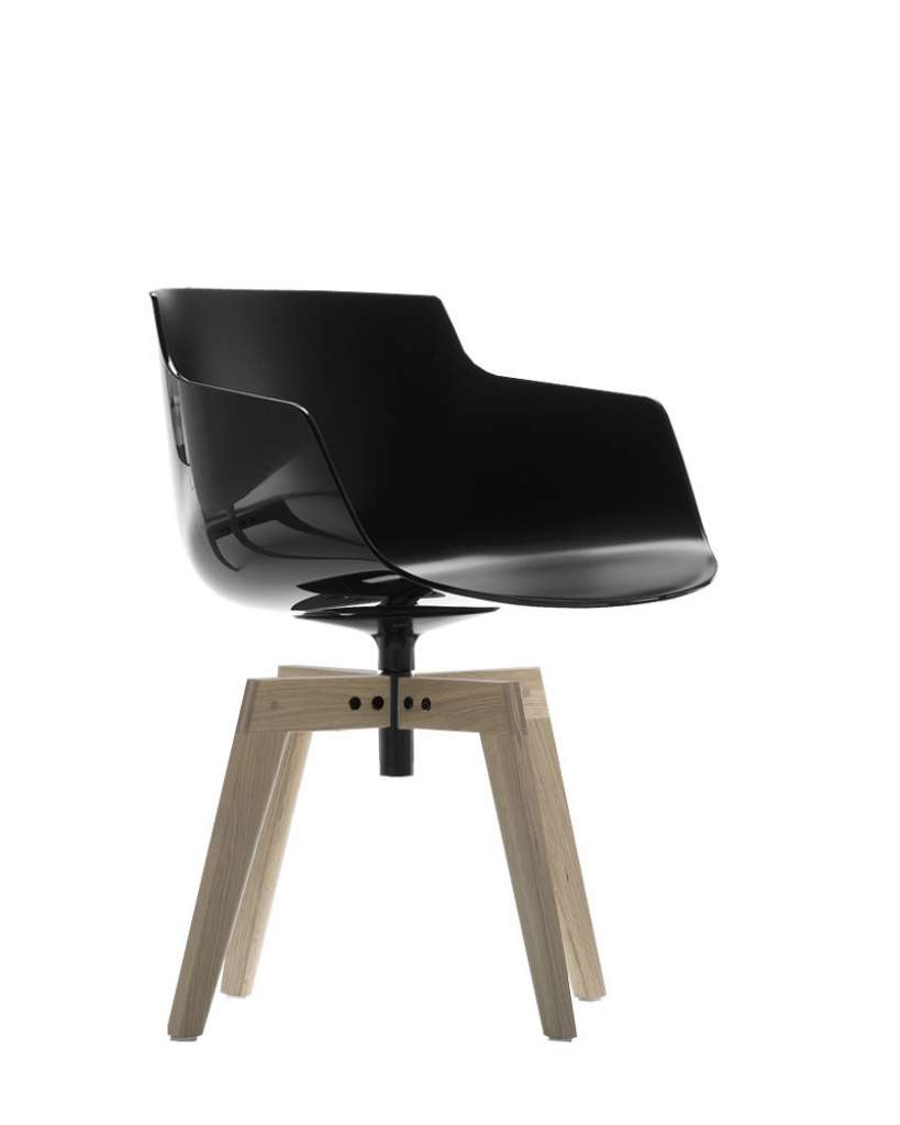 MDF Italia - Flow Armlehndrehstuhl - schwarz - Gestell Eiche gebleicht - indoor