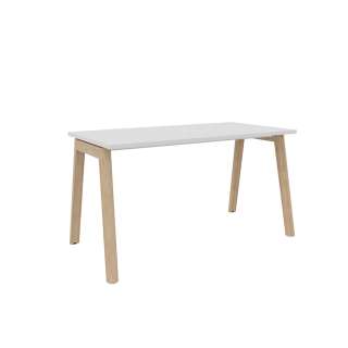 Narbutas - Nova Wood Schreibtisch kantige Ecken - Gestell Esche - white melamine
