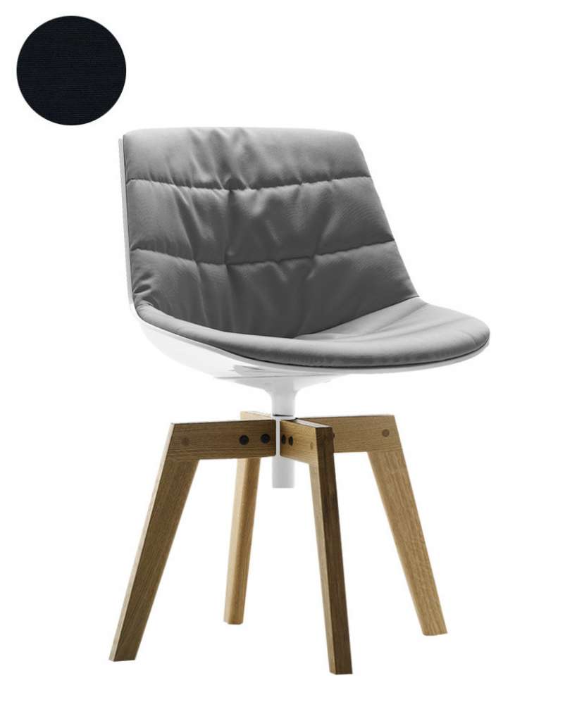 MDF Italia - Flow Drehstuhl gepolstert - Manila 193 schwarz - Schale weiß - Gestell Eiche natur - indoor