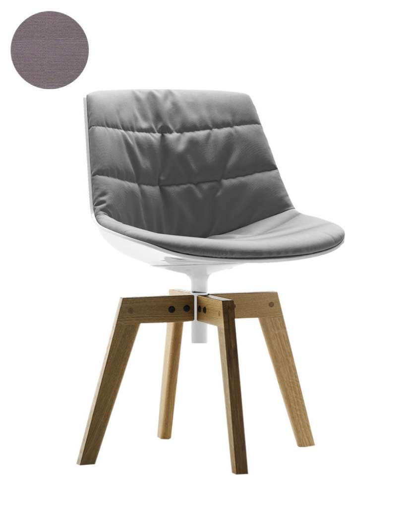 MDF Italia - Flow Drehstuhl gepolstert - Manila 254 aubergine - Schale weiß - Gestell Eiche natur - indoor