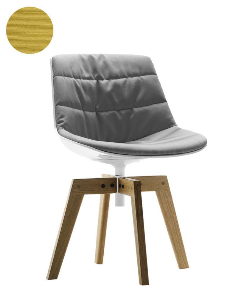 MDF Italia - Flow Drehstuhl gepolstert - Manila 421 senf - Schale weiß - Gestell Eiche natur - indoor