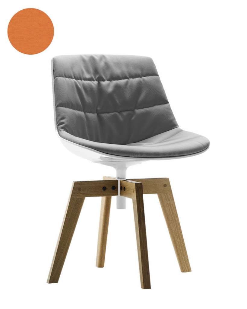 MDF Italia - Flow Drehstuhl gepolstert - Manila 564 orange - Schale weiß - Gestell Eiche natur - indoor