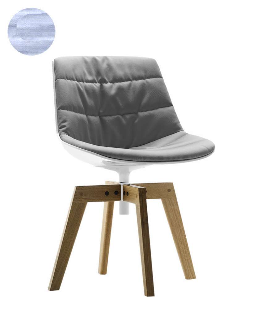 MDF Italia - Flow Drehstuhl gepolstert - Manila 734 hellblau - Schale weiß - Gestell Eiche natur - indoor