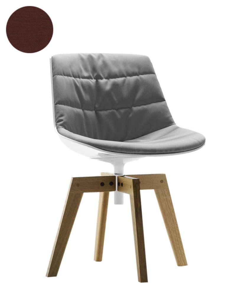 MDF Italia - Flow Drehstuhl gepolstert - Manila 654 bordeaux - Schale weiß - Gestell Eiche natur - indoor